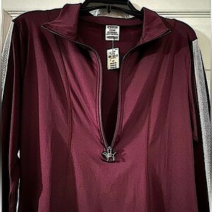VS PINK 1/2-Zip Lightweight, Long-Sleeve Burgundy Activewear Top, Size L, NWT!